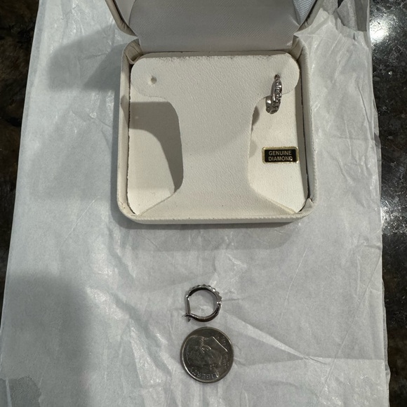 14K white gold and diamond huggie hoops - Picture 5 of 6